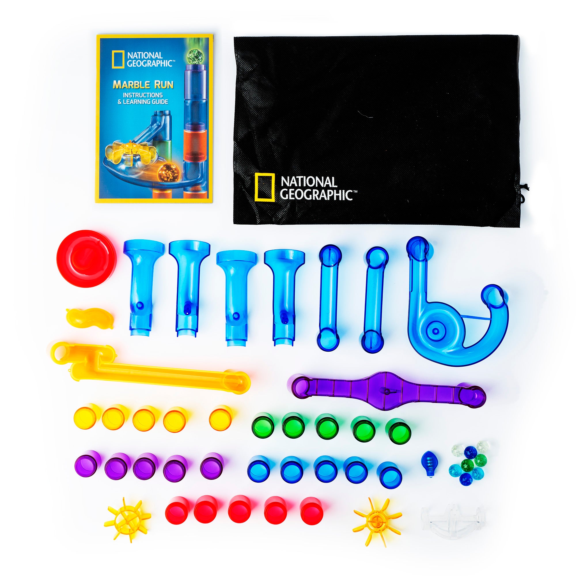 National Geographic 50pc Glow-in-the-Dark Marble Run contents