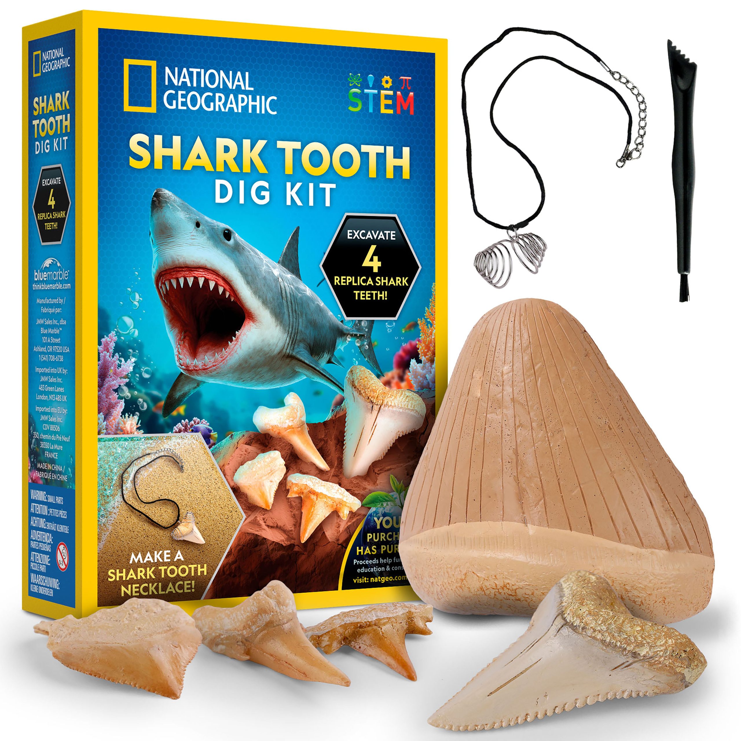 National Geographic Great White Shark Tooth Dig Kit contents