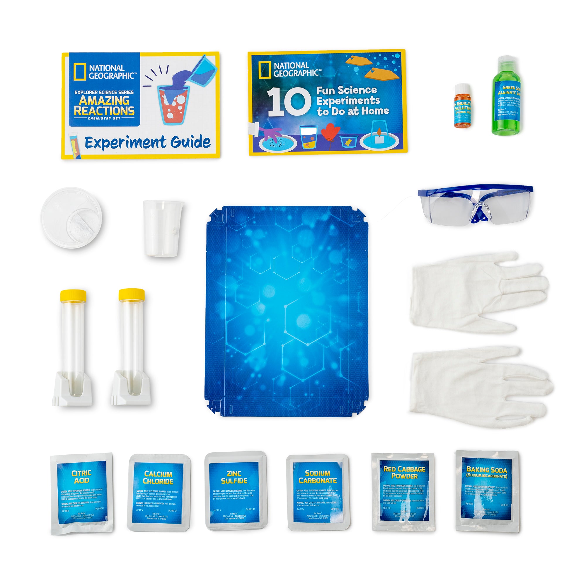 National Geographic Amazing Reactions Chemistry Set contents